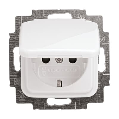 BUSCH-JAEGER 20 EUKB-214 SCHUKO® Steckdosen-Einsatz Safety+ mit Klappdeckel Reflex SI alpinweiß glänzend