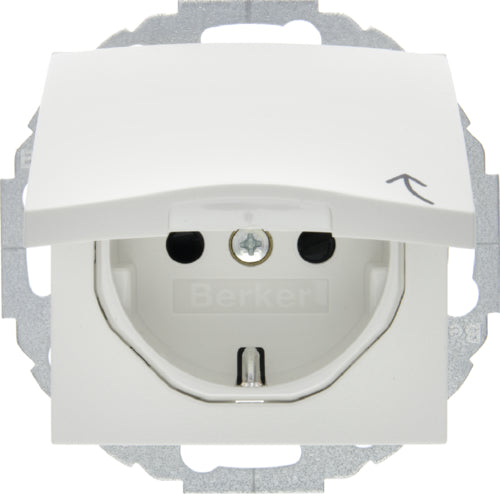 BERKER 47441909 Steckdose SCHUKO mit Klappdeckel u. erh. BS Serie S.1/B.3/B.7 polarweiß matt