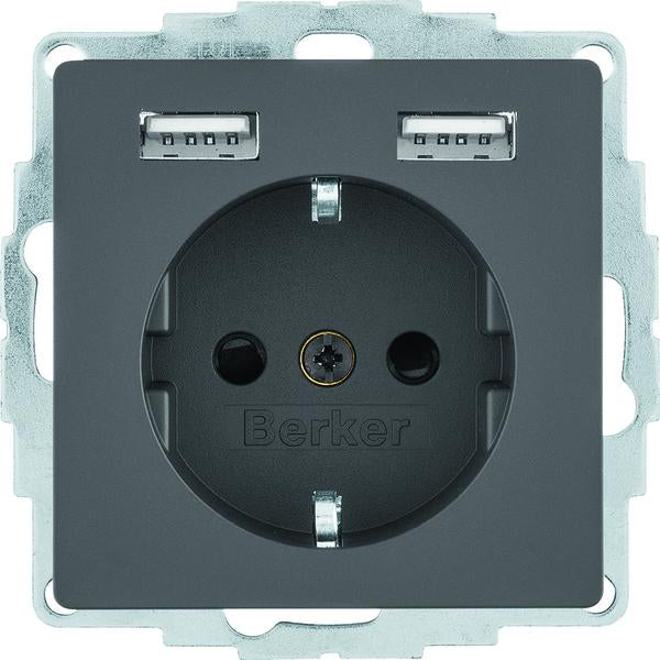 Berker Steckdose SCHUKO/USB, Q.x, anthr. samt