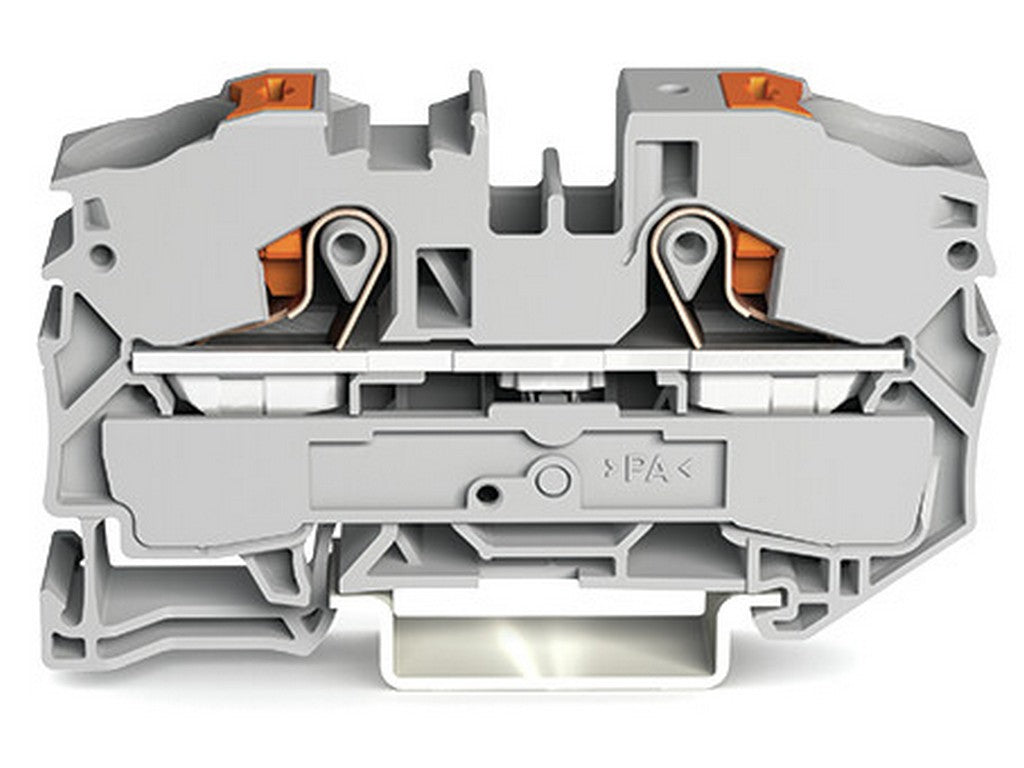 WAGO 2216-1201 2-Leiter-Durchgangsklemme mit Drücker 16 mm² mit Prüföffnung Push-in CAGE CLAMP® grau