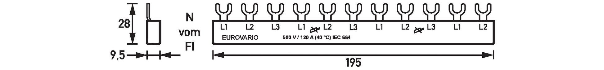Doepke Doepke Gabelsammelschiene 3p, 11 TE, 63 A ((L1, L2, L3) x 3 +..)