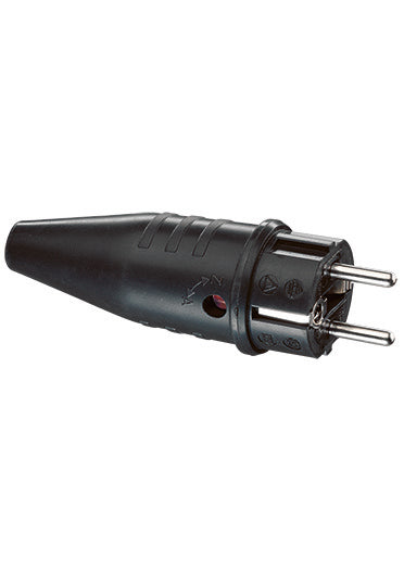 SCHUKO Vollgummi-Stecker von ABL, schwarz, 2 Erdungssysteme, Schnellverschluss, IP44 