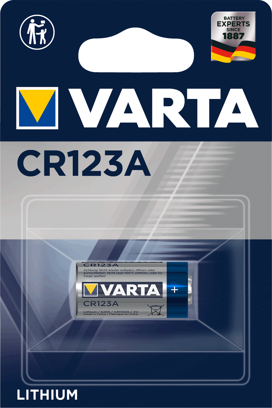 Lithium Cylindrical CR123A von Varta.