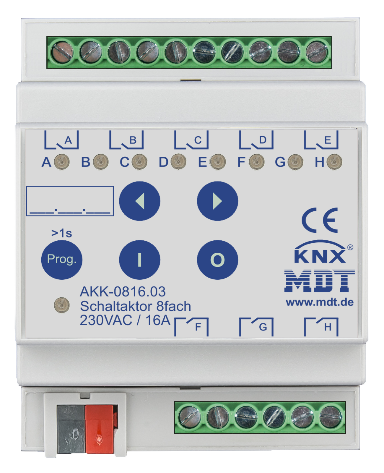 MDT Schaltaktor 8-fach, 4TE, REG, 16A, 230VAC, Kompakt, 70µF, 10EVG