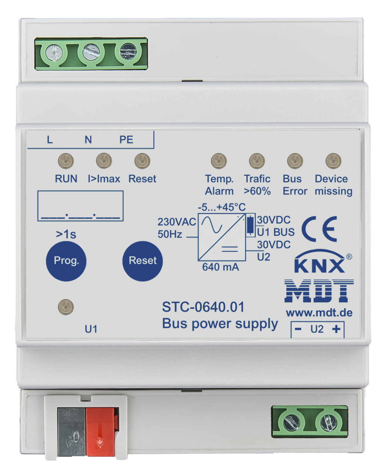 MDT Busspannungsversorgung mit Diagnosefunktion, 4TE, REG, 640mA