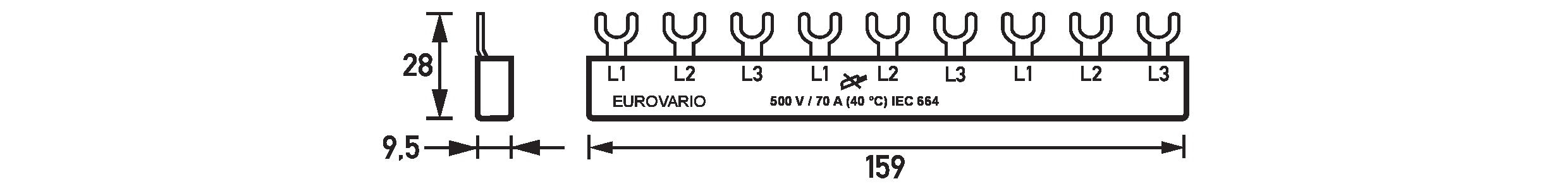 Doepke Doepke Gabelsammelschiene 3p, 9 TE, 63 A ((L1, L2, L3) x 3)