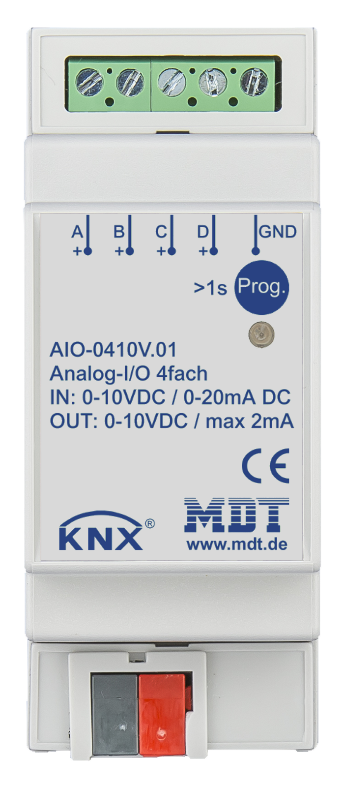 MDT Analog I/O 4-fach, 2TE, REG, 0-10V, Ein-/Ausgang umschaltbar