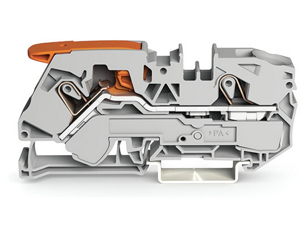 WAGO 2116-1201 2-Leiter-Durchgangsklemme mit Hebel und Push-in CAGE CLAMP 16 mm² mit Prüföffnung grau