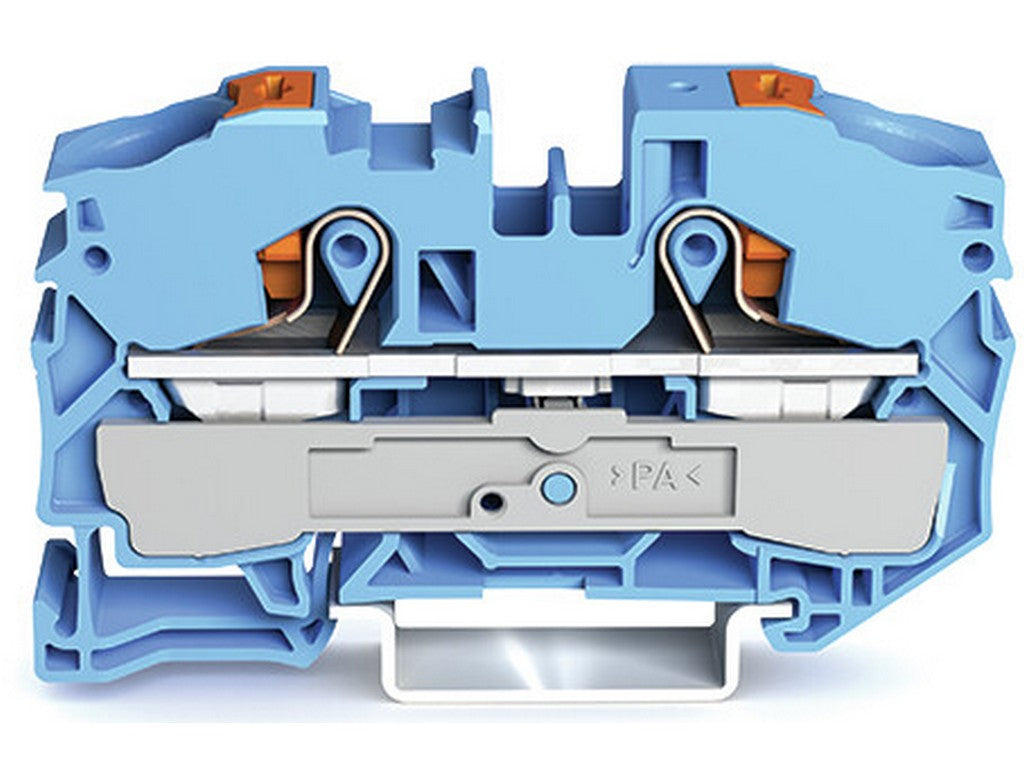 WAGO 2216-1204 2-Leiter-Durchgangsklemme mit Drücker 16 mm² mit Prüföffnung Ex i geeignet Push-in CAGE CLAMP® blau