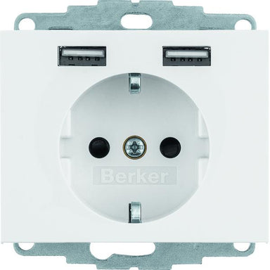 Berker Steckdose SCHUKO/USB, K.1, polarweiß glänzend