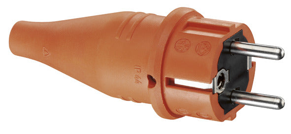 SCHUKO Gummi-Stecker, orange, 2 Erdungssysteme, IP44 