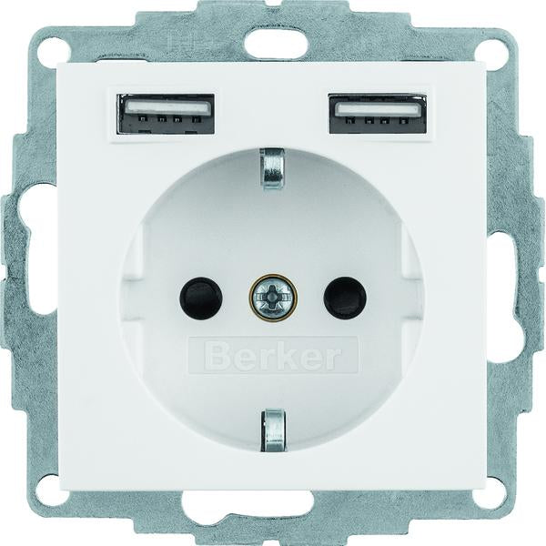 Steckdose SCHUKO/USB, Q.x, polarweiß samt