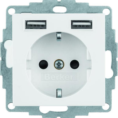 Steckdose SCHUKO/USB, S.1/B.x, polarweiß matt