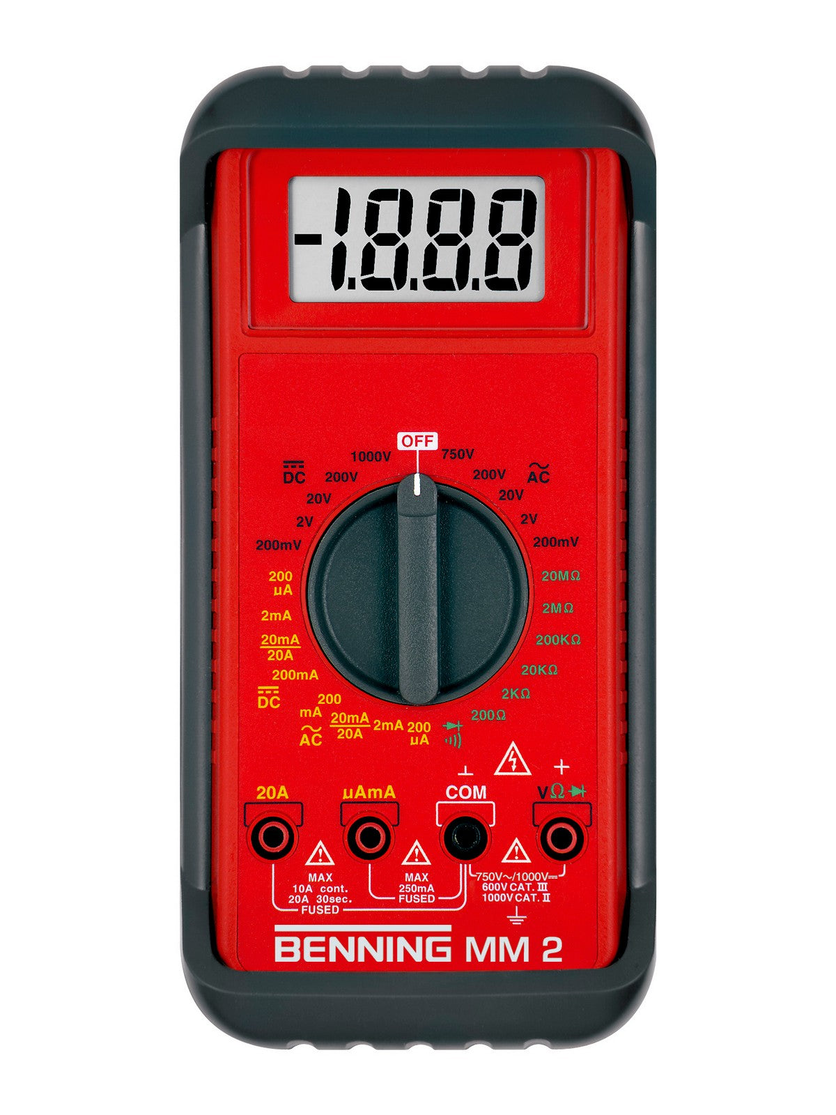 Digital-Multimeter MM 2 von Benning. Tausendfach bewährt und von dem unabhängigen VDE Prüf- und Zertifizierungsinstitut nach international gültigen Normen geprüft und zugelassen.