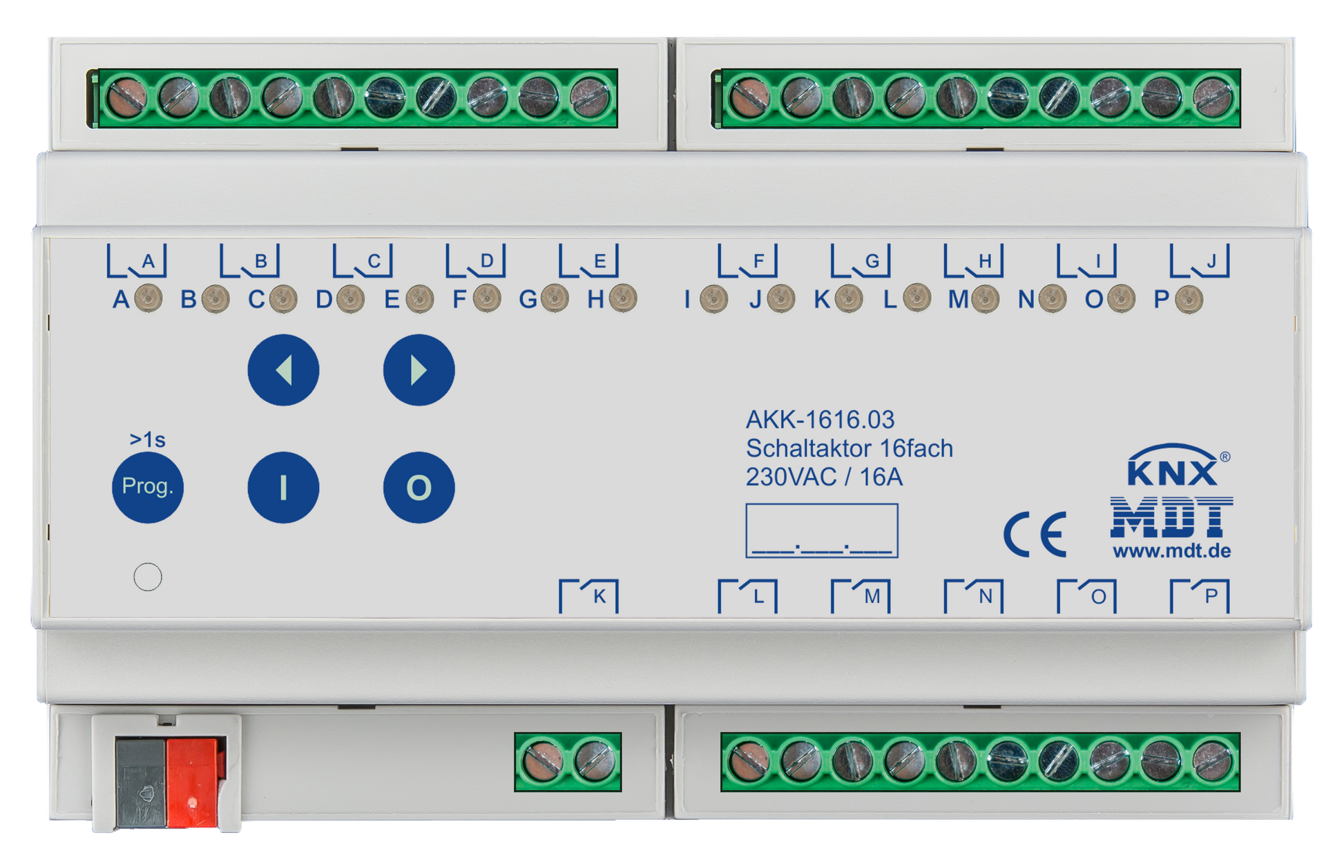 MDT Schaltaktor 16-fach, 8TE, REG, 16A, 230VAC, Kompakt, 70µF, 10EVG