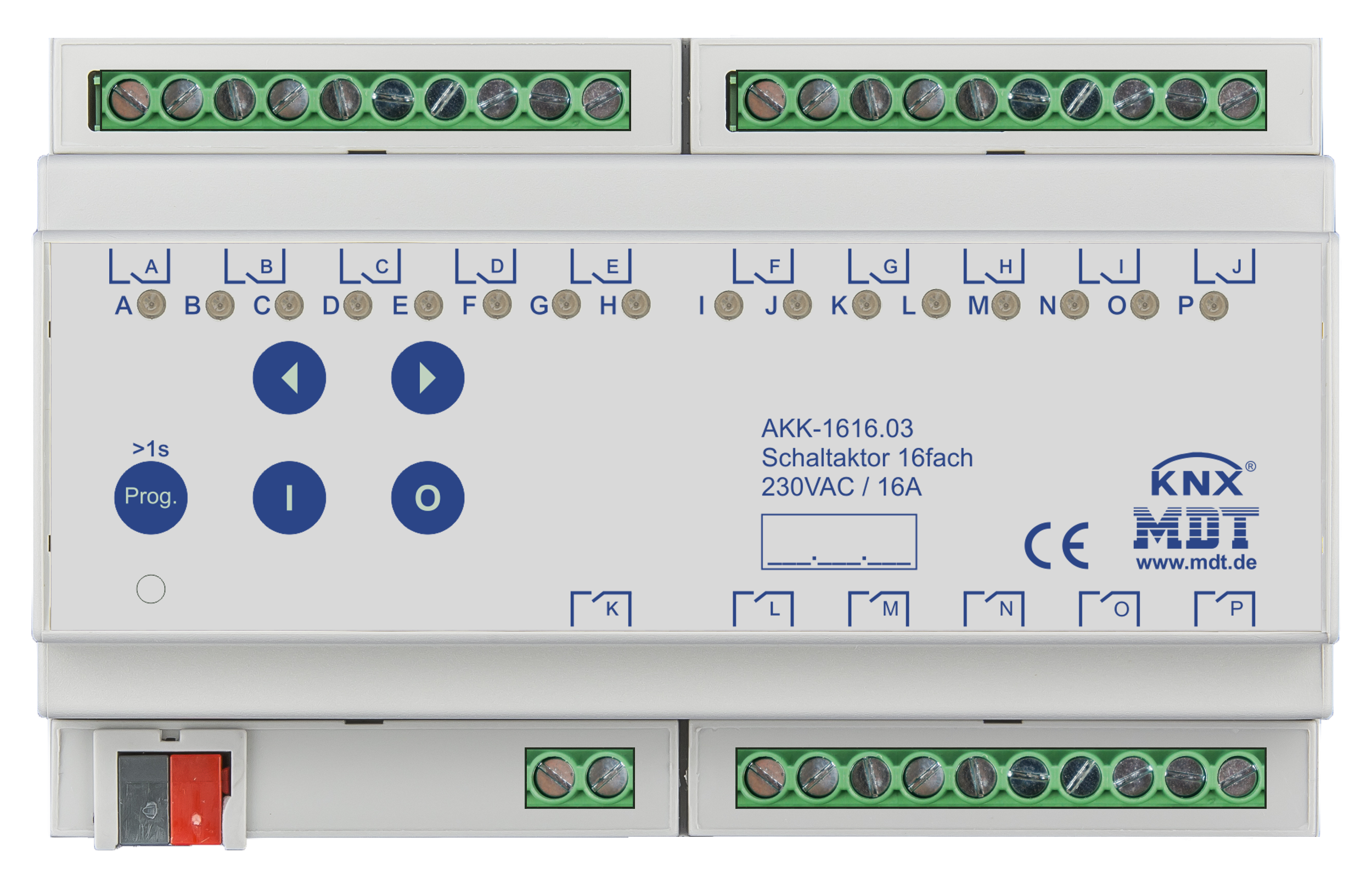 MDT Schaltaktor 16-fach, 8TE, REG, 16A, 230VAC, Kompakt, 70µF, 10EVG