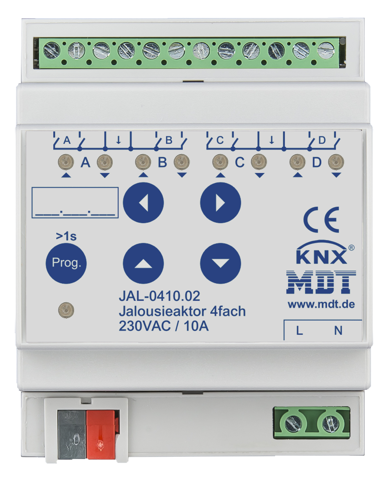 MDT Jalousieaktor 4-fach, 4TE, REG, 10A, 230VAC