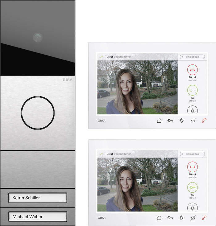 GIRA 2432920 Zweifamilienhaus-Paket Wohnungsstation Video AP 7 System 106 Edelstahl
